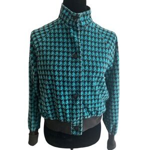 Vintage velour houndstooth jacket teal black SP